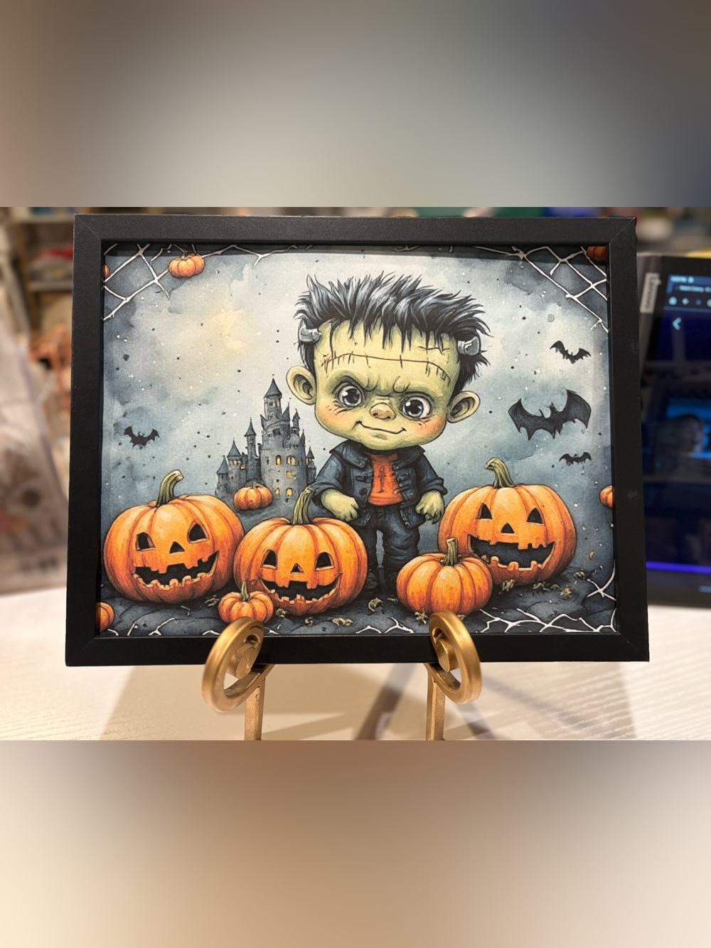 Halloween Frankenstein Pumpkin Framed 8x10 Art Print